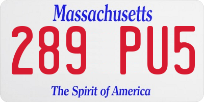 MA license plate 289PU5
