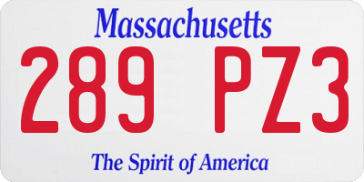 MA license plate 289PZ3