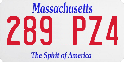 MA license plate 289PZ4