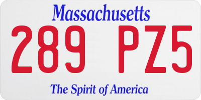 MA license plate 289PZ5