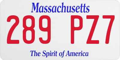 MA license plate 289PZ7