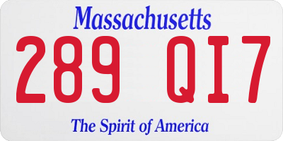 MA license plate 289QI7