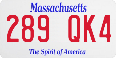 MA license plate 289QK4