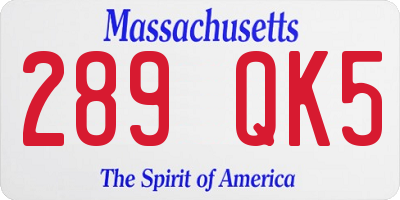 MA license plate 289QK5