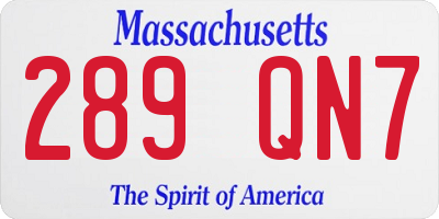 MA license plate 289QN7
