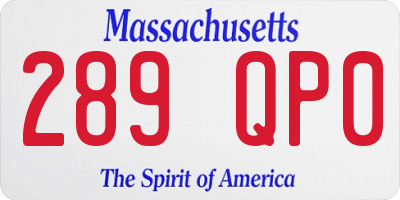MA license plate 289QP0