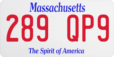 MA license plate 289QP9