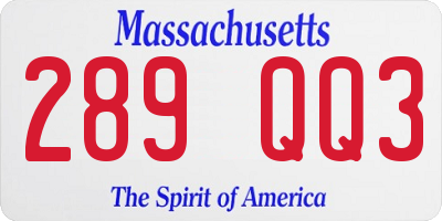 MA license plate 289QQ3