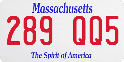 MA license plate 289QQ5