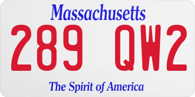 MA license plate 289QW2