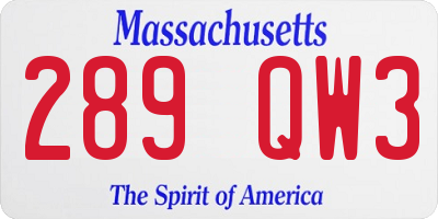 MA license plate 289QW3
