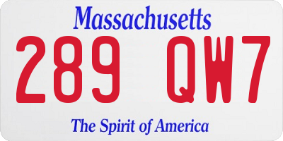 MA license plate 289QW7
