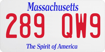 MA license plate 289QW9