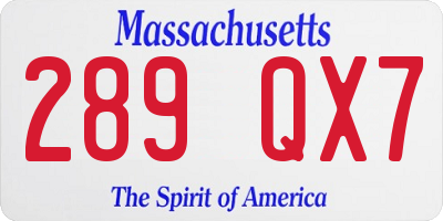 MA license plate 289QX7