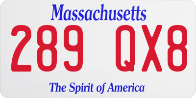 MA license plate 289QX8