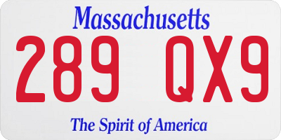 MA license plate 289QX9