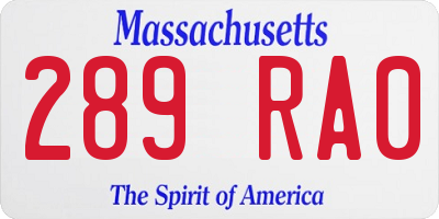 MA license plate 289RA0