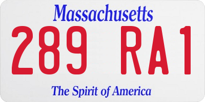 MA license plate 289RA1