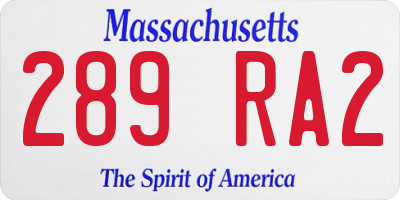 MA license plate 289RA2