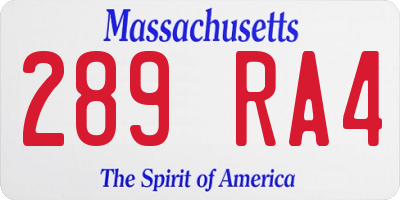MA license plate 289RA4