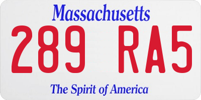 MA license plate 289RA5