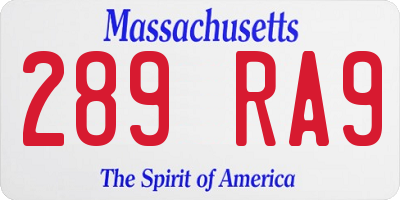 MA license plate 289RA9