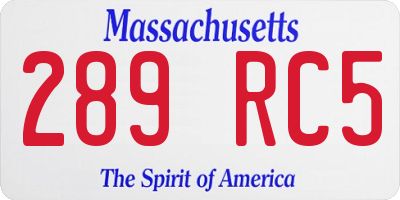 MA license plate 289RC5