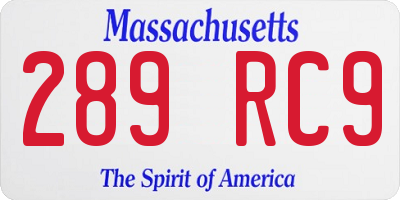 MA license plate 289RC9