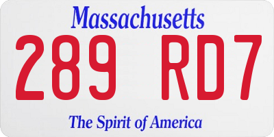 MA license plate 289RD7