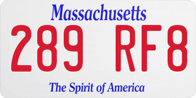MA license plate 289RF8