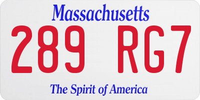 MA license plate 289RG7