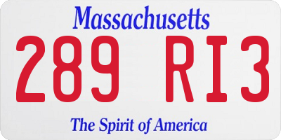MA license plate 289RI3