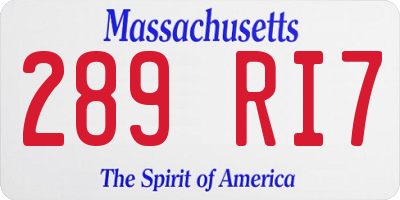 MA license plate 289RI7