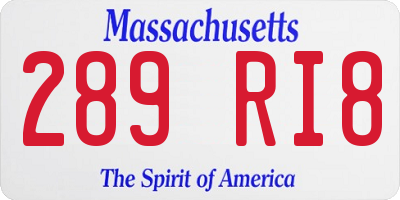 MA license plate 289RI8