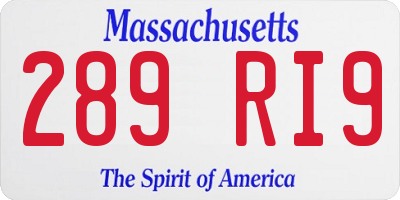 MA license plate 289RI9
