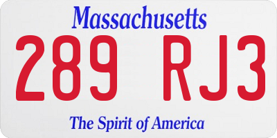 MA license plate 289RJ3