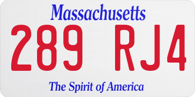 MA license plate 289RJ4