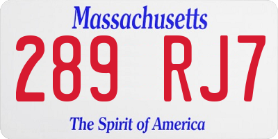 MA license plate 289RJ7