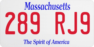 MA license plate 289RJ9