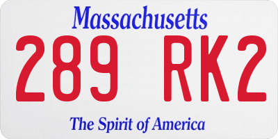 MA license plate 289RK2