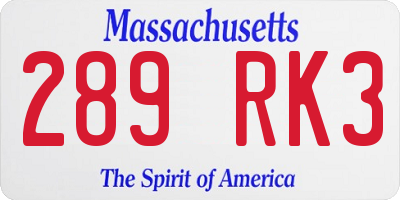 MA license plate 289RK3