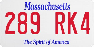 MA license plate 289RK4