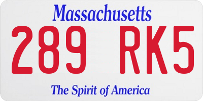 MA license plate 289RK5