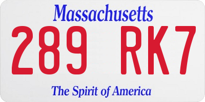 MA license plate 289RK7