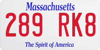 MA license plate 289RK8