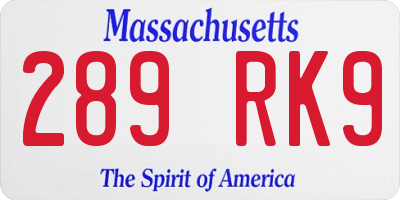 MA license plate 289RK9