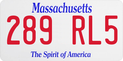 MA license plate 289RL5