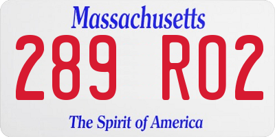 MA license plate 289RO2