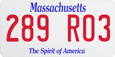 MA license plate 289RO3