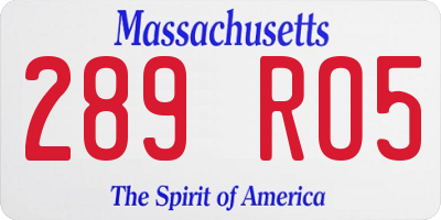 MA license plate 289RO5